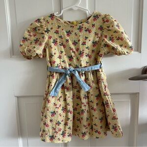 Mini Boden Linen & Cotton Retro Puff Dress in Size 2-3Y (98cm) with Bow Belt